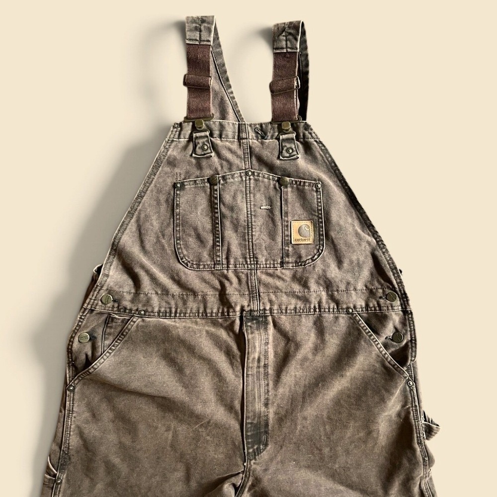 Vintage Carhartt Overalls 42x30 Brown Canvas Workwear Utility Pockets R06CHT